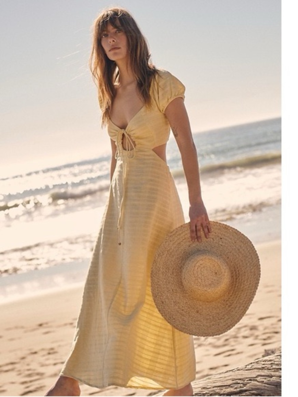 Free People Endless Summer Extra Dose Midi Dress in Pampas Butter Yellow